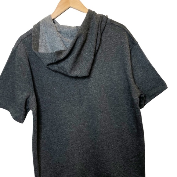 Women’s Dark Heather Grey Charcoal Short Sleeve Hoodie Streetwear Pullover - Picture 14 of 16